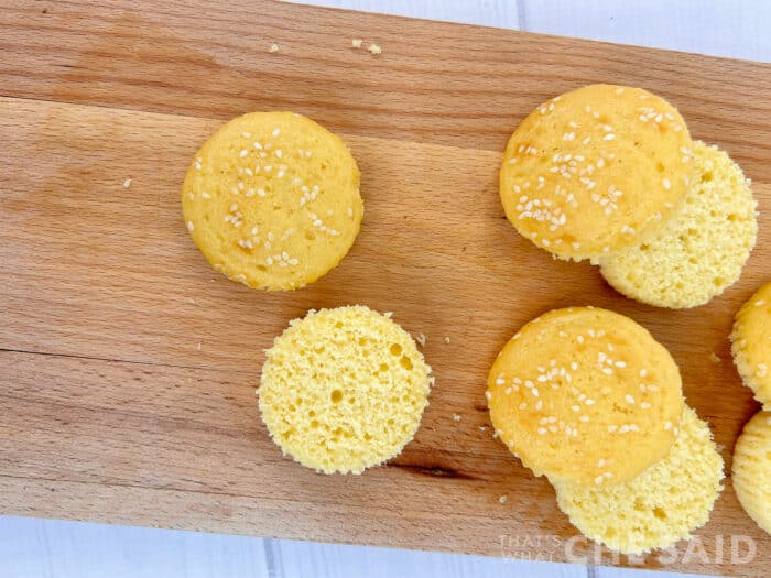 Cupcakes with liners removed and cut in half