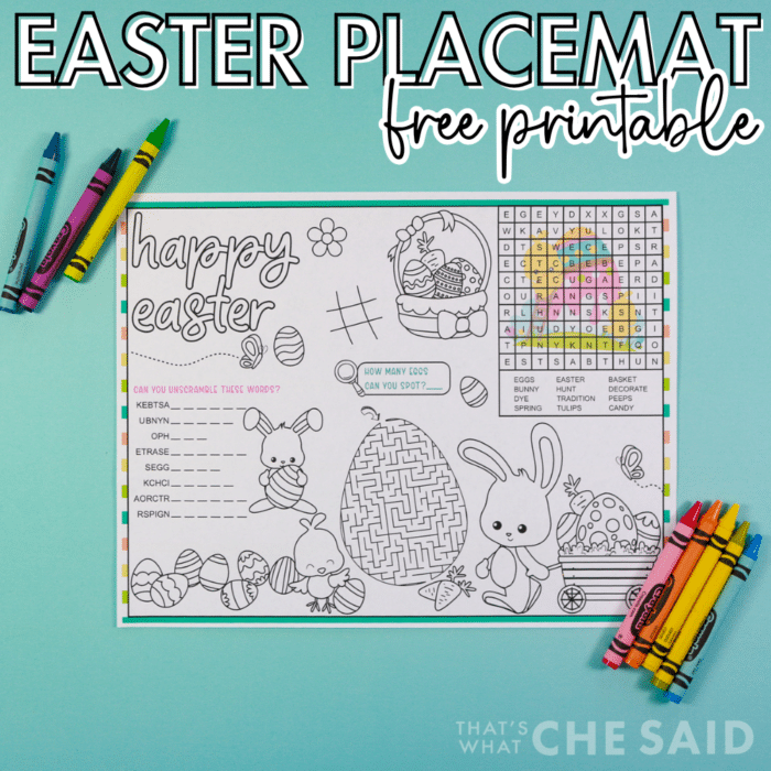 Square social image for free printable easter placemats