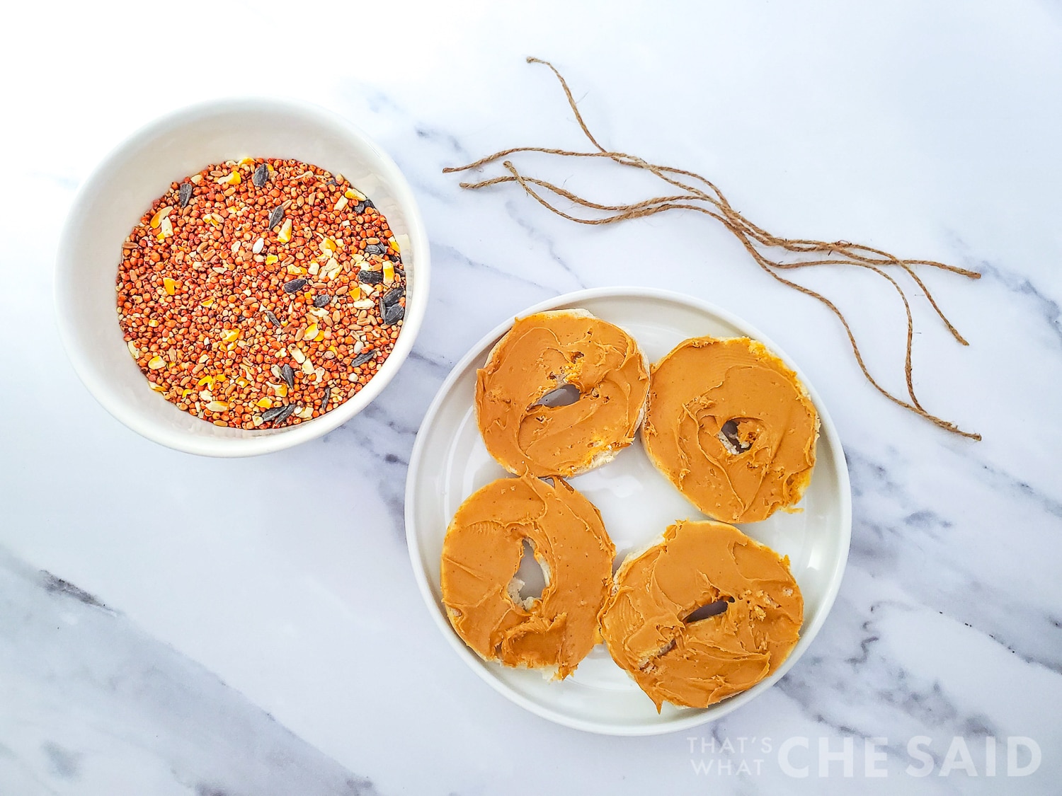 Bagels spread with peanut butter