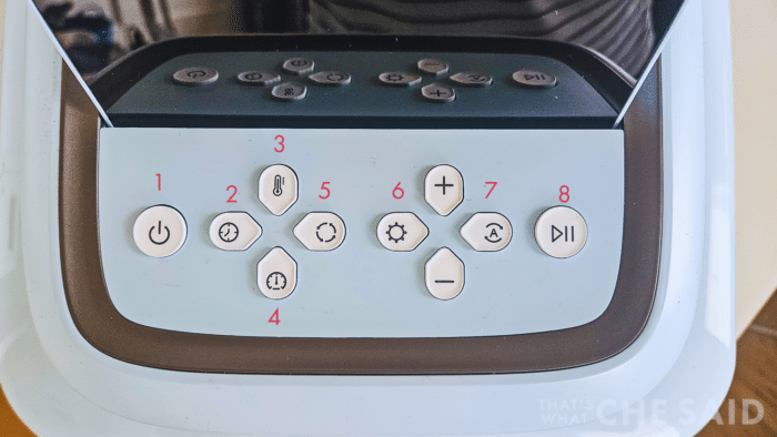 A top down, close up view of the button controls for the HTVRont Auto Heat Press 2
