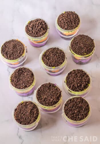 adding crushed oreo as dirt to cup
