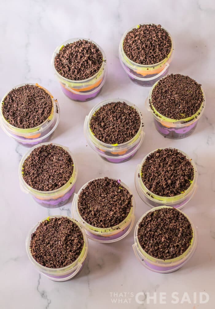adding crushed oreo as dirt to cup
