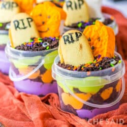 Square image of Halloween graveyard treat cups