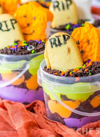 Square image of Halloween graveyard treat cups