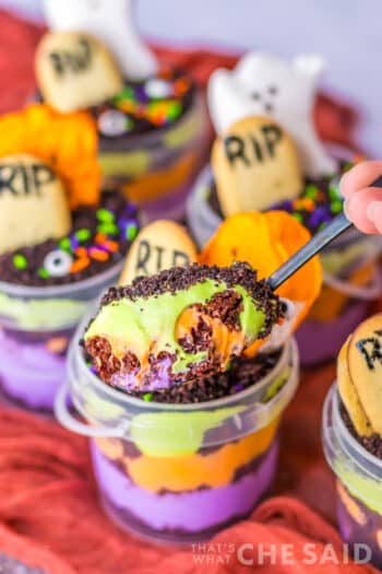 Spoonful of a Halloween graveyard treat cup