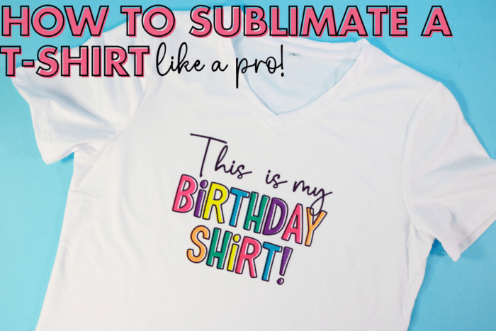 A white tshirt on blue background with "this is my birthday shirt" sublimated design with text for social media