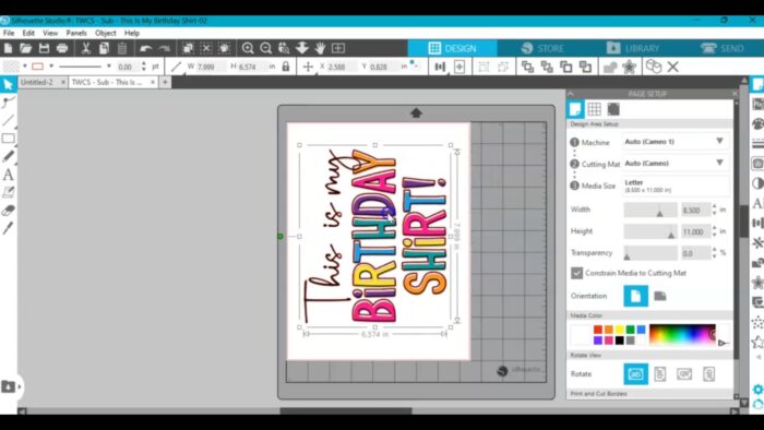 Screenshot of Silhouette Studio showing the rotated design
