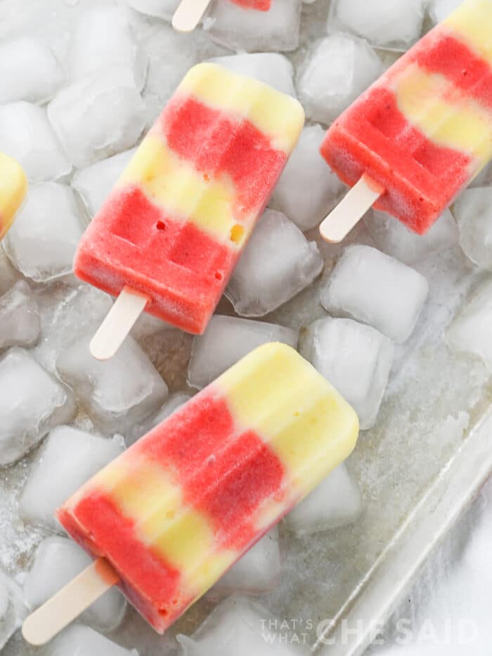 Lava flow popsicles on a tray of ice
