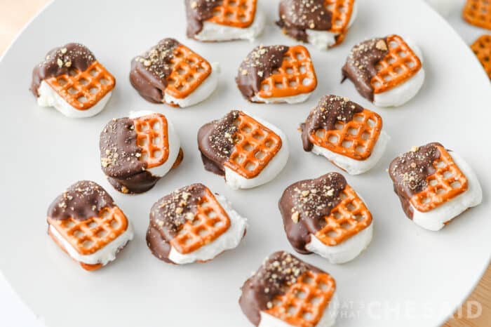 Smore Pretzel Bites on white plate